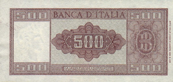 Back of Italy p80a: 500 Lire from 1947