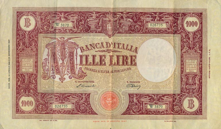 Front of Italy p81a: 1000 Lire from 1947