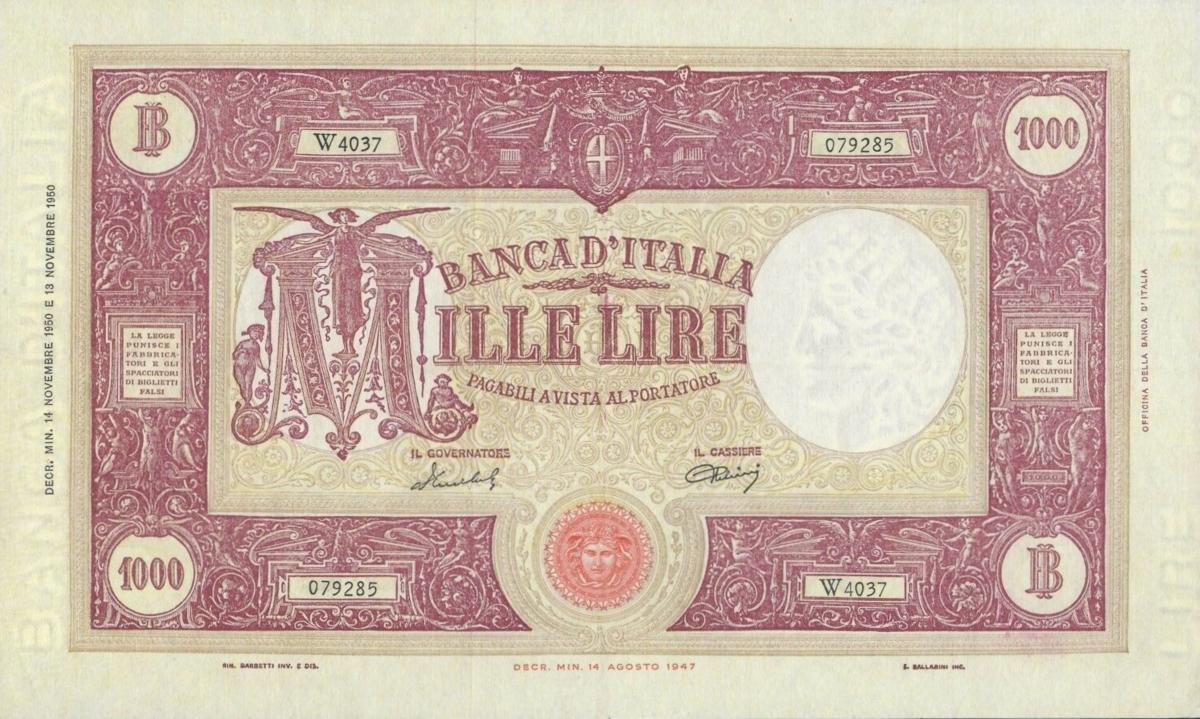 Front of Italy p81b: 1000 Lire from 1950