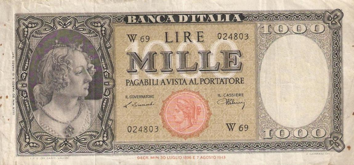 Front of Italy p82a: 1000 Lire from 1947