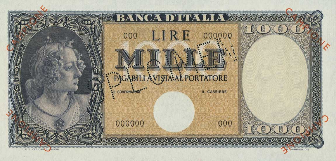 Front of Italy p82s: 1000 Lire from 1947