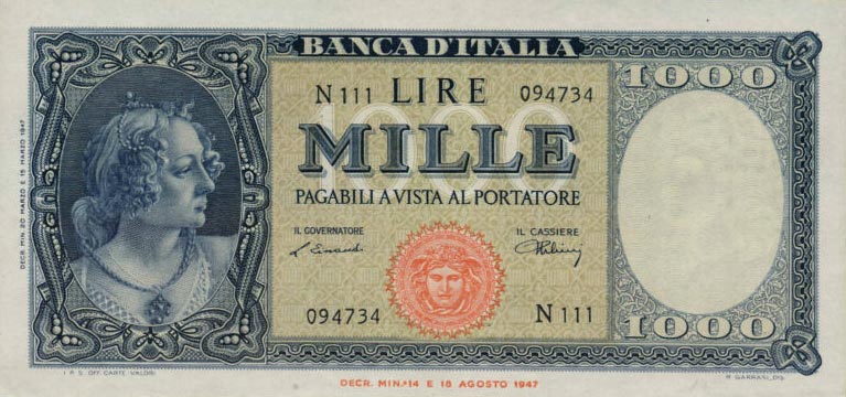Front of Italy p83: 1000 Lire from 1947