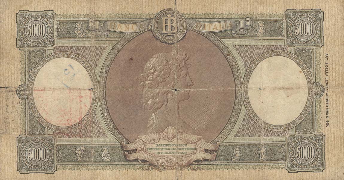 Back of Italy p85c: 5000 Lire from 1953