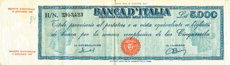 Front of Italy p86b: 5000 Lire from 1949