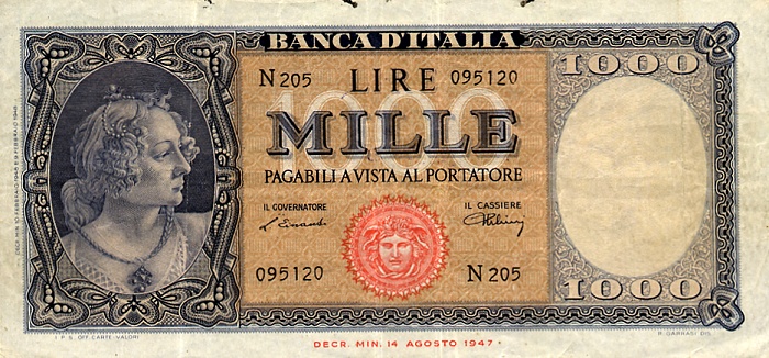 Front of Italy p88a: 1000 Lire from 1948