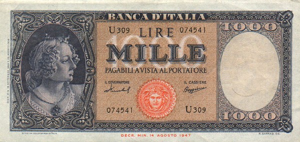 Front of Italy p88c: 1000 Lire from 1959