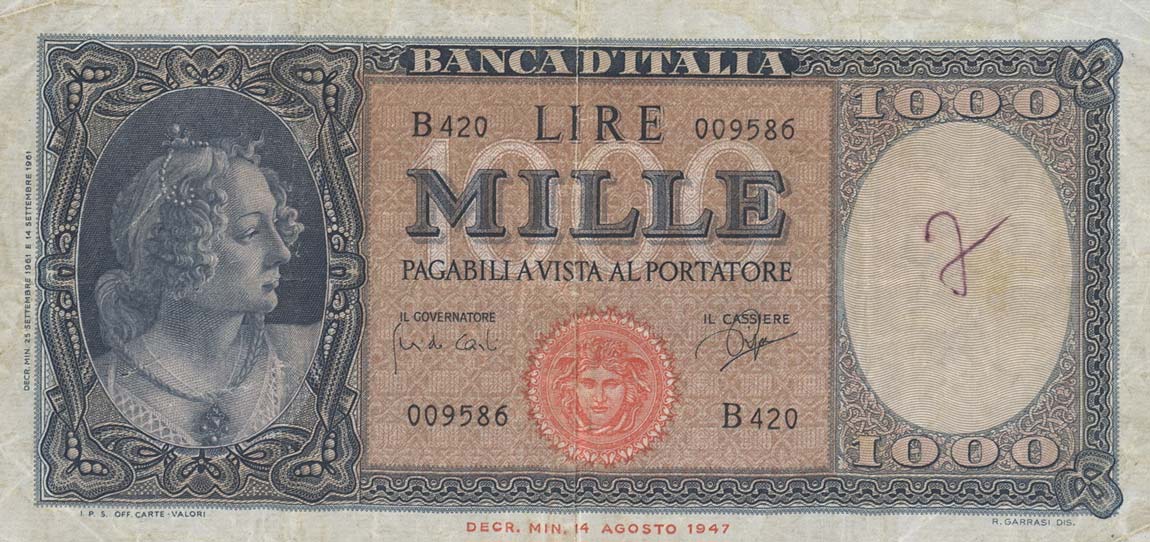 Front of Italy p88d: 1000 Lire from 1961