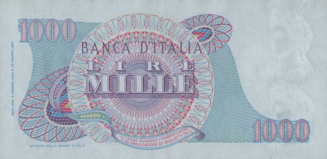 Back of Italy p96e: 1000 Lire from 1968