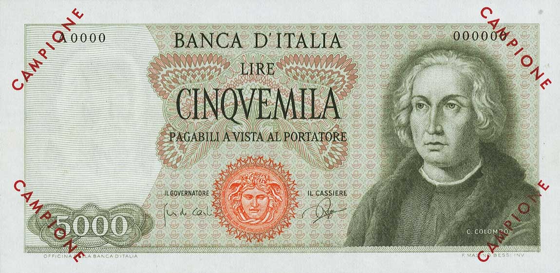 Front of Italy p98s: 5000 Lire from 1964