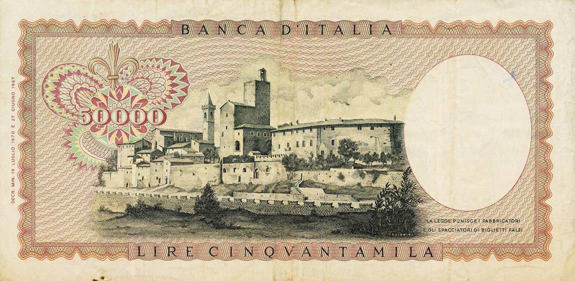 Back of Italy p99b: 50000 Lire from 1970