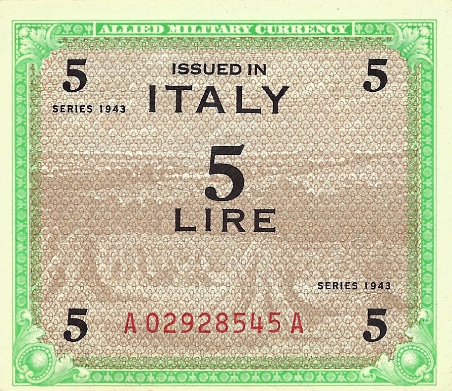 Front of Italy pM12b: 5 Lire from 1943