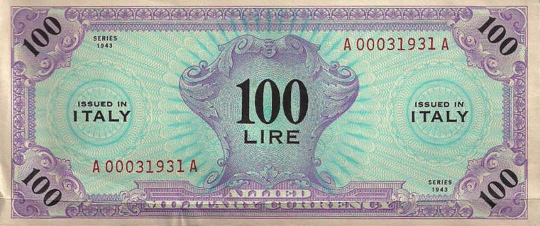 Front of Italy pM15b: 100 Lire from 1943