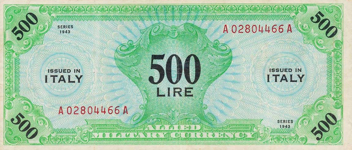 Front of Italy pM16b: 500 Lire from 1943