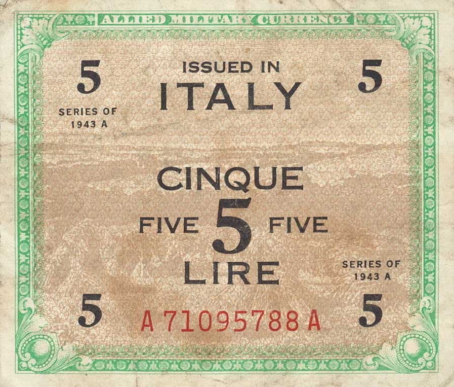 Front of Italy pM18a: 5 Lire from 1943