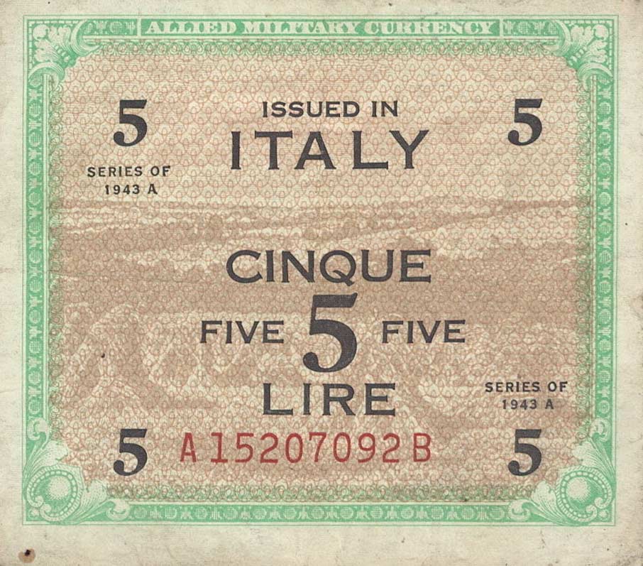 Front of Italy pM18b: 5 Lire from 1943