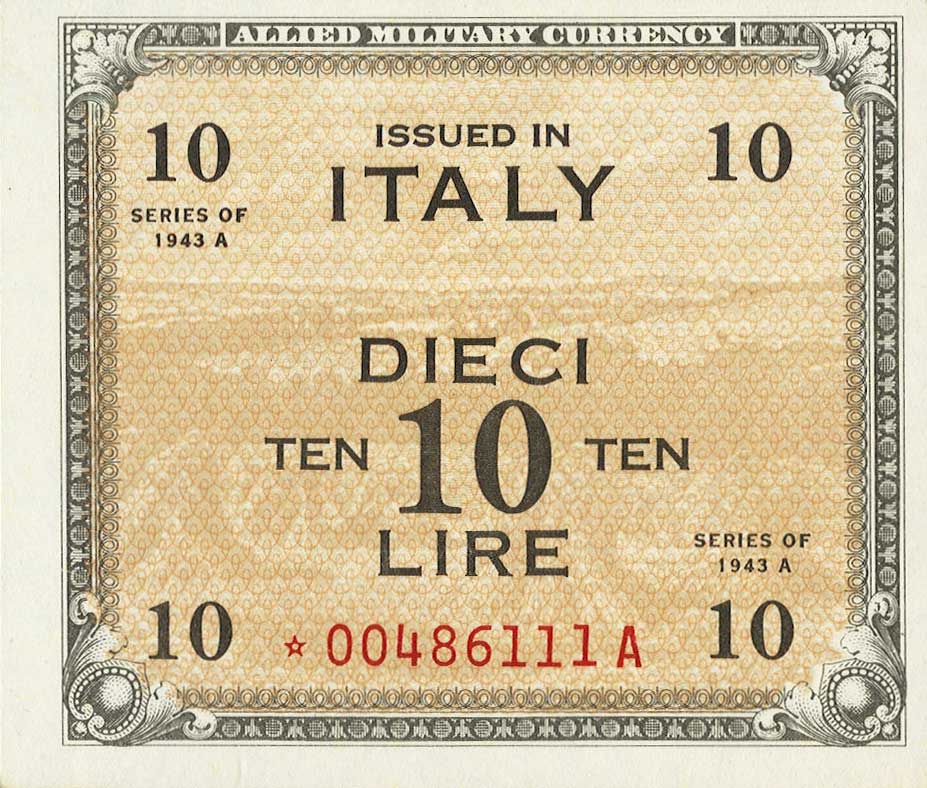 Front of Italy pM19a: 10 Lire from 1943