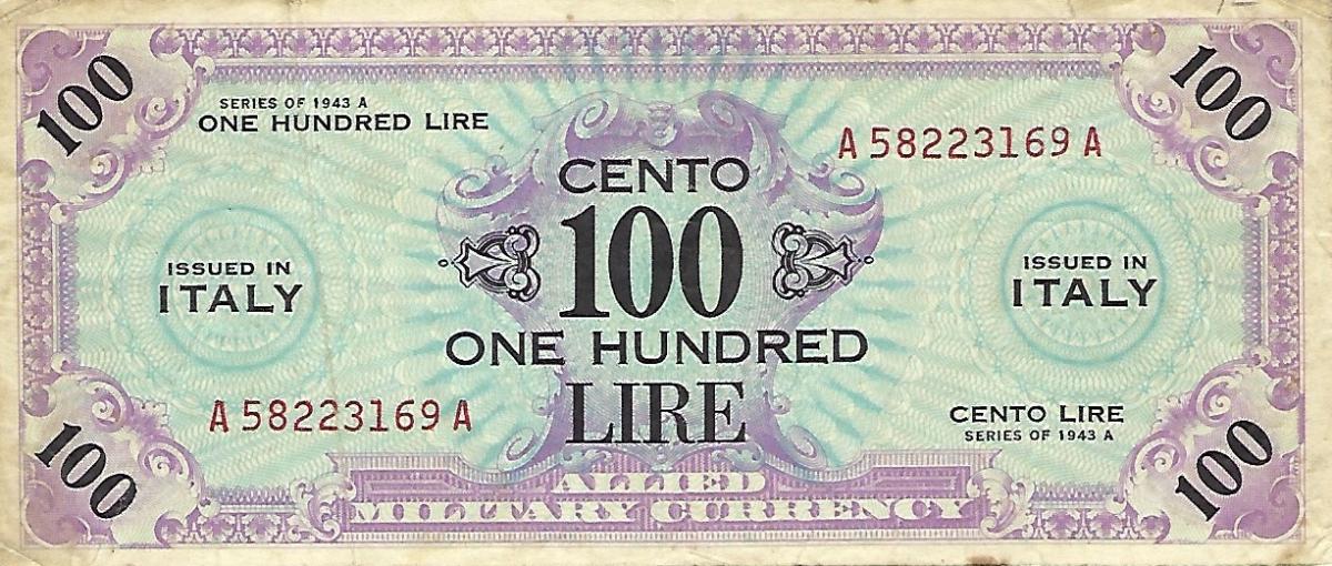 Front of Italy pM21a: 100 Lire from 1943