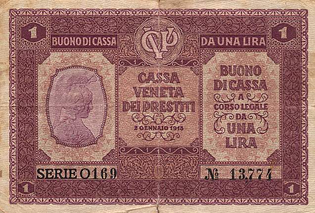 Front of Italy pM4: 1 Lira from 1918