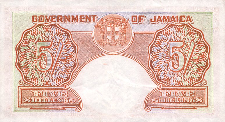 Back of Jamaica p37b: 5 Shillings from 1953