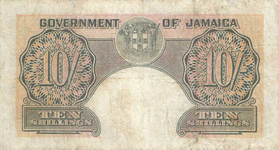 Back of Jamaica p38d: 10 Shillings from 1948