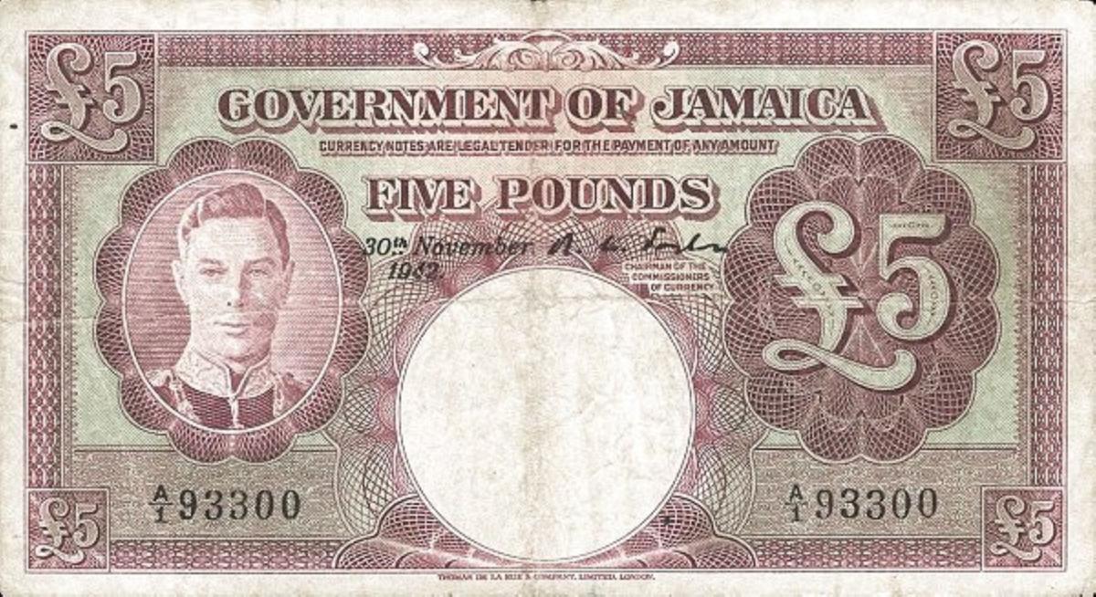 Front of Jamaica p42: 5 Pounds from 1942