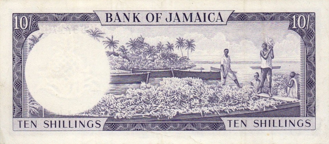 Back of Jamaica p51Bc: 10 Shillings from 1964