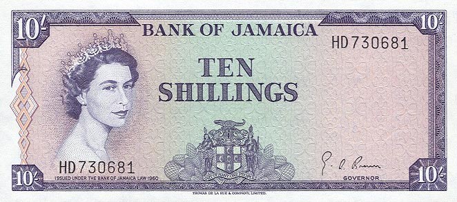 Front of Jamaica p51Be: 10 Shillings from 1964