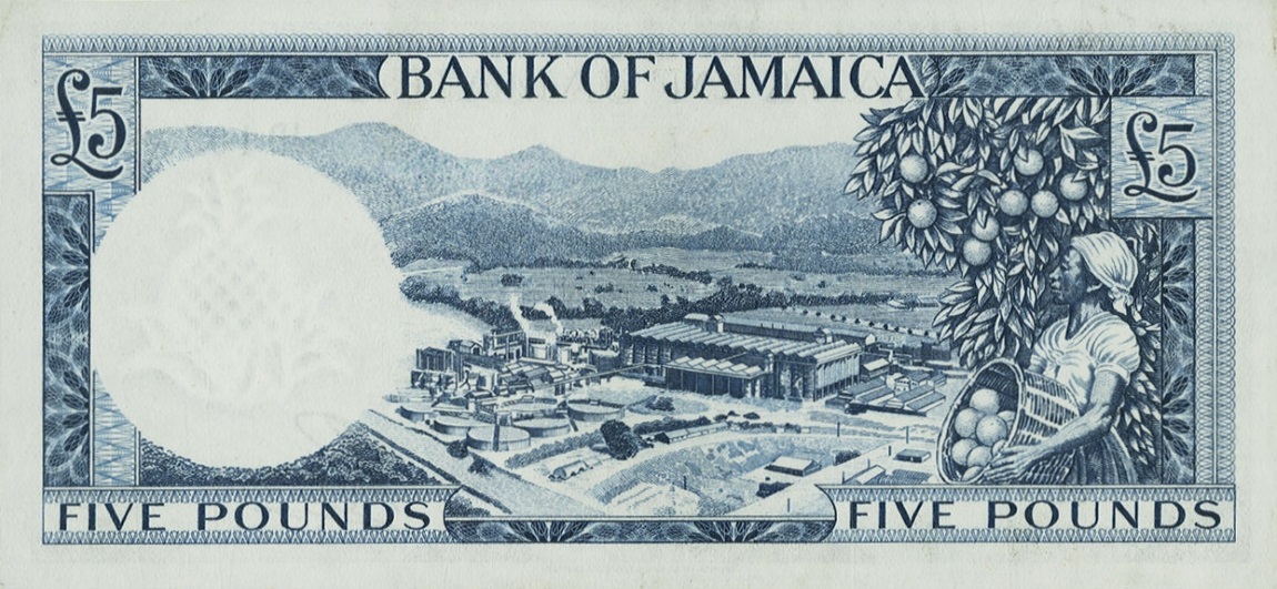 Back of Jamaica p52b: 5 Pounds from 1964