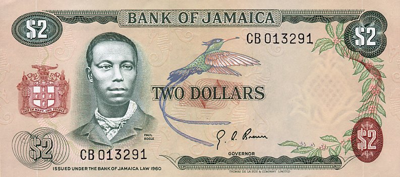 Front of Jamaica p55a: 2 Dollars from 1970