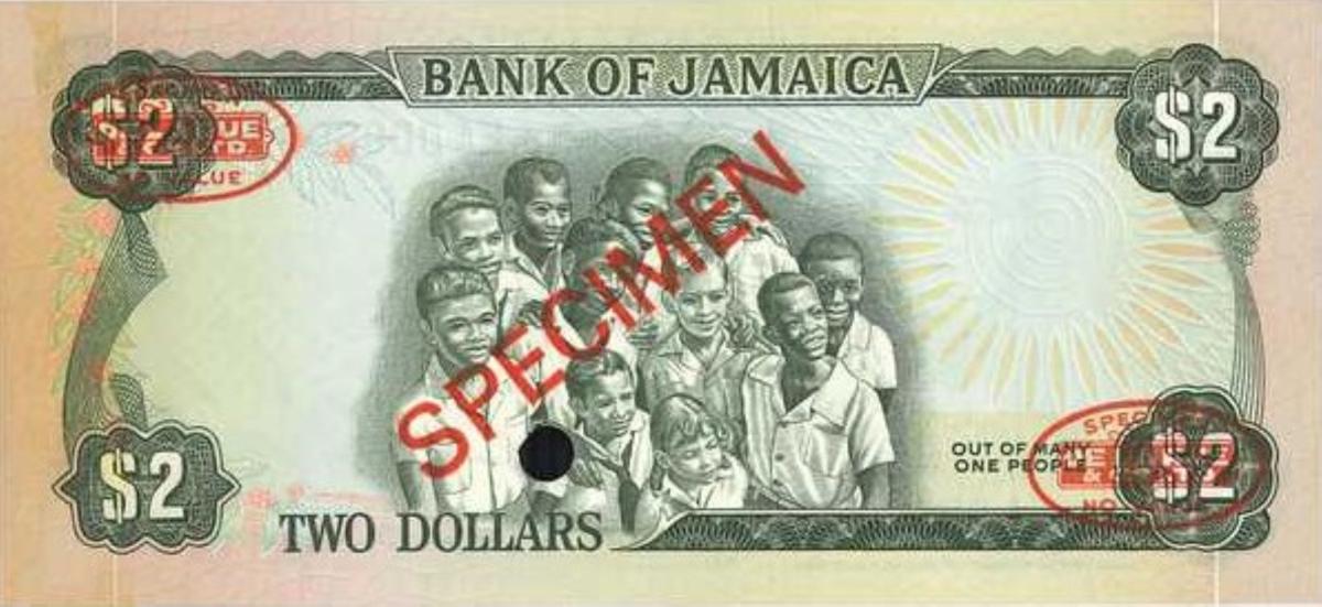 Back of Jamaica p55s: 2 Dollars from 1970