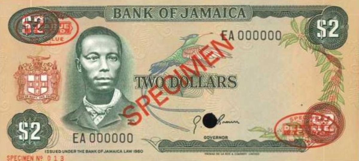 Front of Jamaica p55s: 2 Dollars from 1970