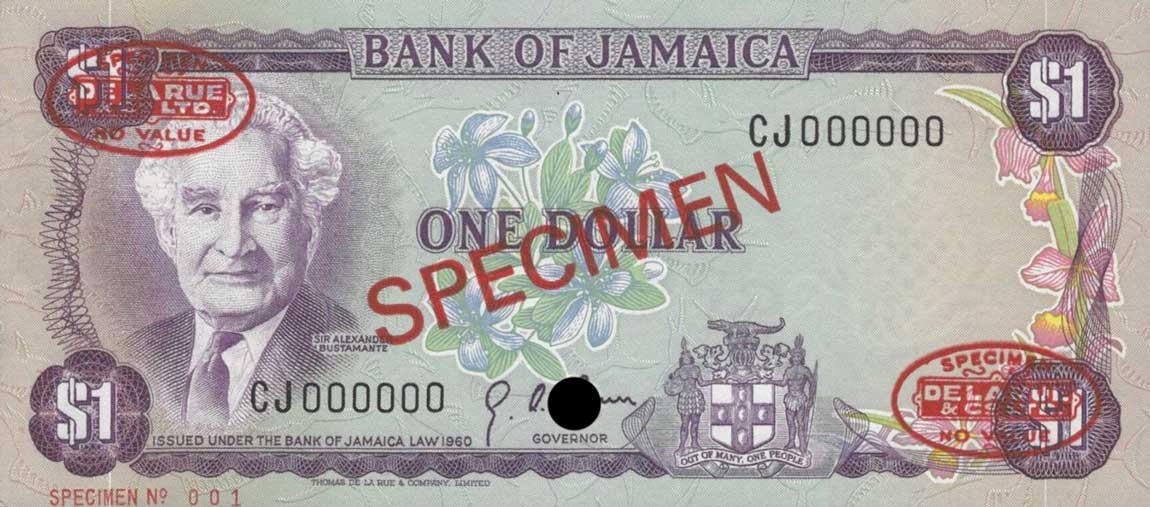 Front of Jamaica p59s: 1 Dollar from 1976