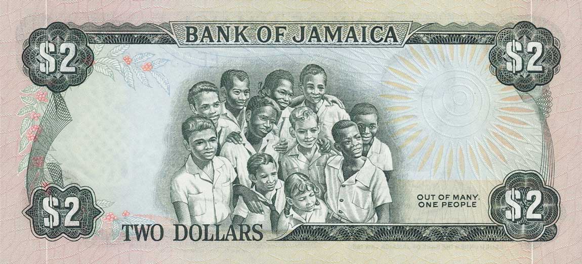 Back of Jamaica p60a: 2 Dollars from 1976