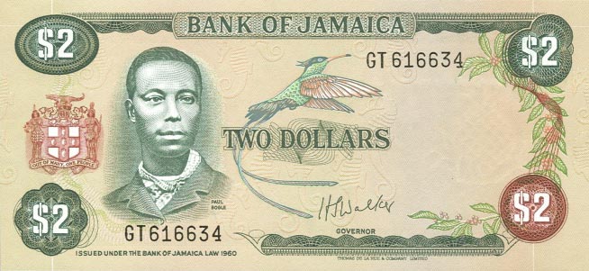 Front of Jamaica p60b: 2 Dollars from 1976