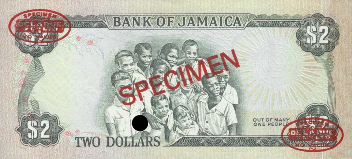 Back of Jamaica p60s: 2 Dollars from 1976