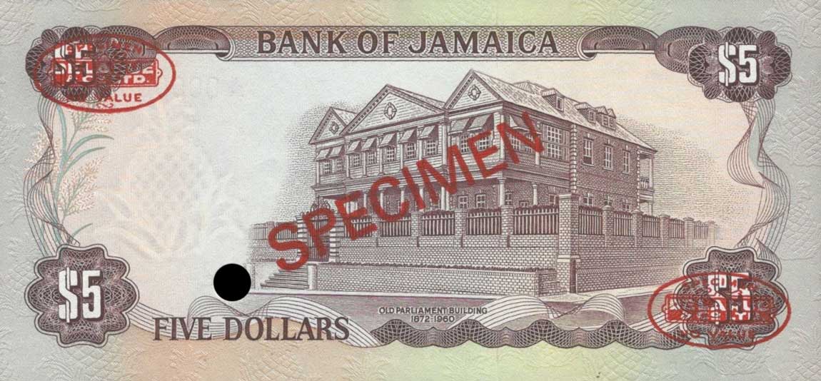 Back of Jamaica p61s: 5 Dollars from 1976