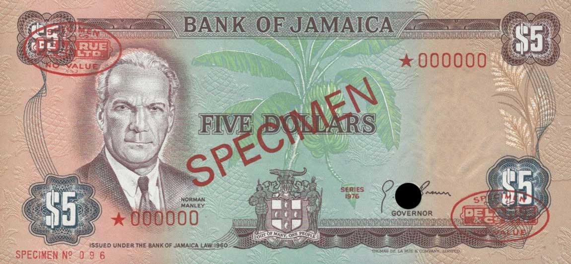 Front of Jamaica p61s: 5 Dollars from 1976