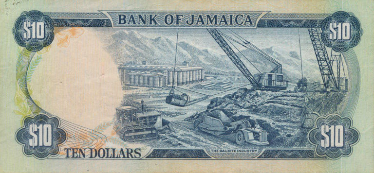 Back of Jamaica p62a: 10 Dollars from 1976