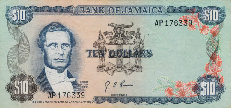 Front of Jamaica p62a: 10 Dollars from 1976