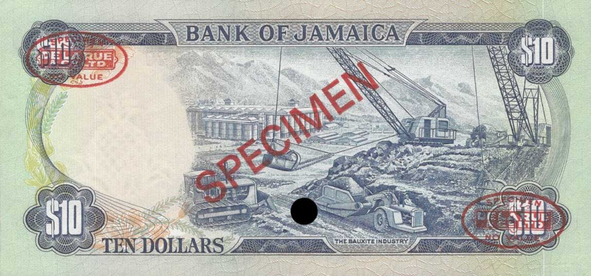 Back of Jamaica p62s: 10 Dollars from 1976