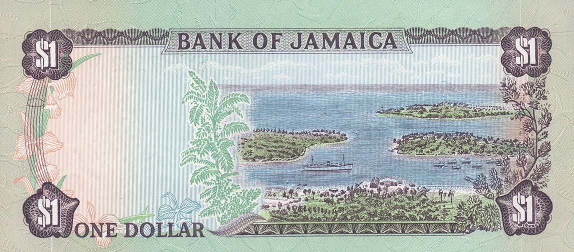 Back of Jamaica p64a: 1 Dollar from 1982
