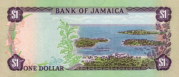 Back of Jamaica p64b: 1 Dollar from 1982