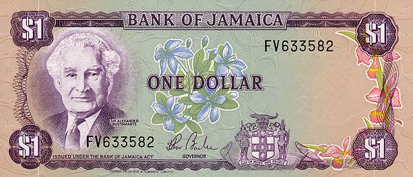 Front of Jamaica p64b: 1 Dollar from 1982