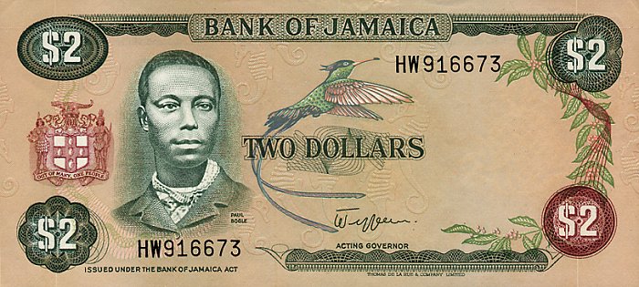 Front of Jamaica p65a: 2 Dollars from 1982