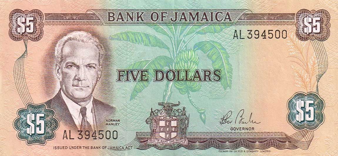 Front of Jamaica p66: 5 Dollars from 1984