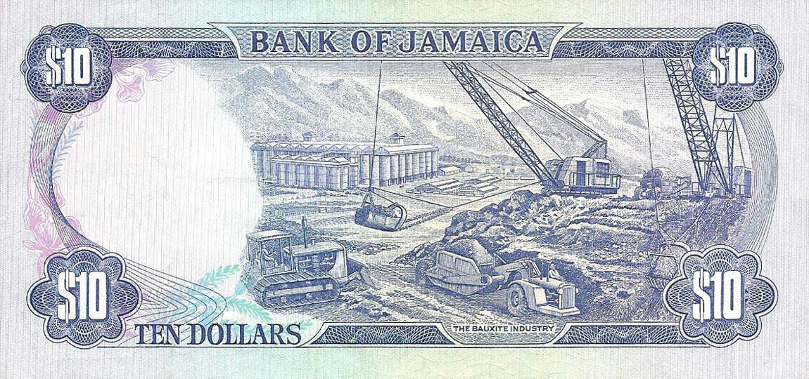 Back of Jamaica p67a: 10 Dollars from 1978