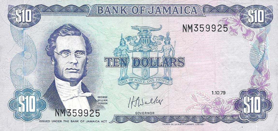 Front of Jamaica p67a: 10 Dollars from 1978