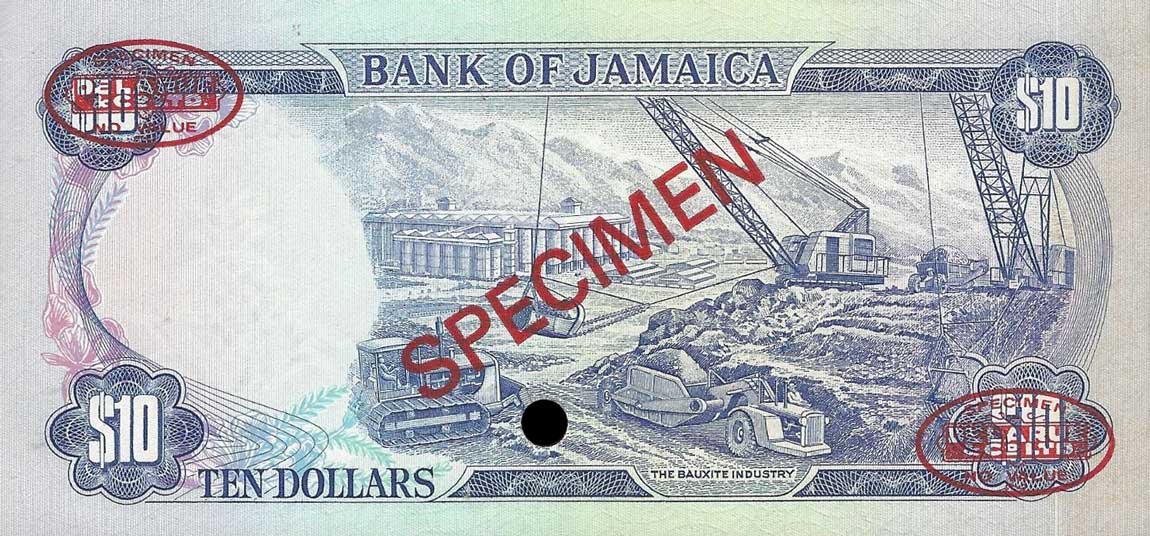 Back of Jamaica p67s: 10 Dollars from 1978