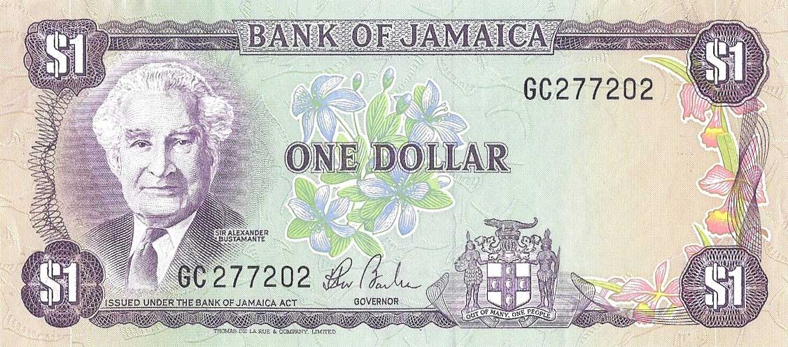 Front of Jamaica p68Aa: 1 Dollar from 1985