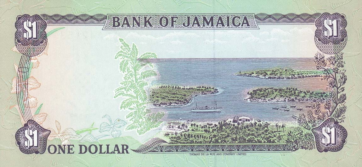 Back of Jamaica p68Ad: 1 Dollar from 1990